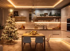 cozinha planejada e moderna decorada para o natal
