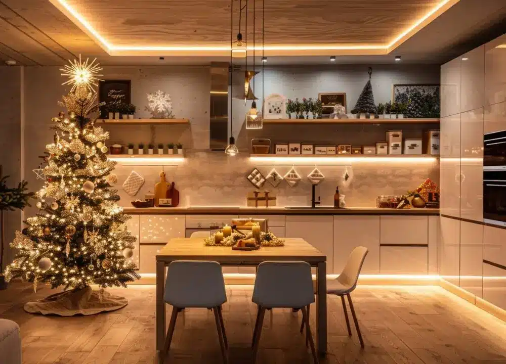 cozinha planejada e moderna decorada para o natal